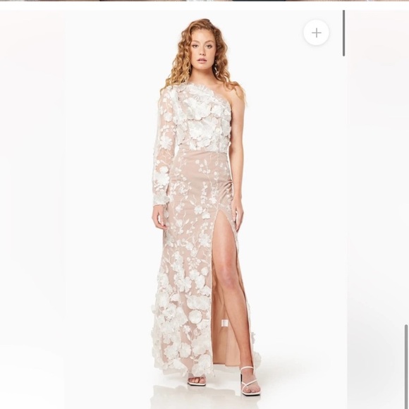 elliatt ellery white 3d floral applique one shoulder wedding bridal dress XS NEW - Picture 7 of 13